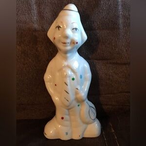 Vintage Hand Painted Cermaic Clown Figurine Playing a Flute Statue